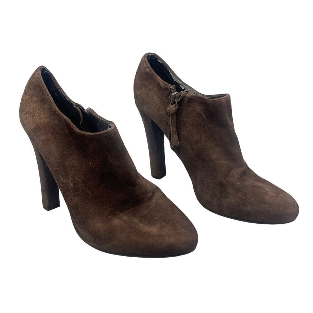 Lauren Ralph Lauren Janae Brown Bootie side zip chunk 3.5 heel size 8.5 READ